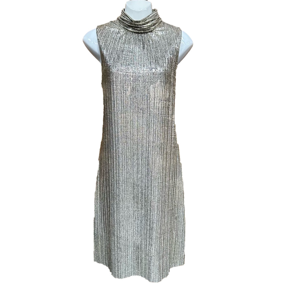 Laura soft gold mock neck party dress Size 10 sleeveless lined Metallic